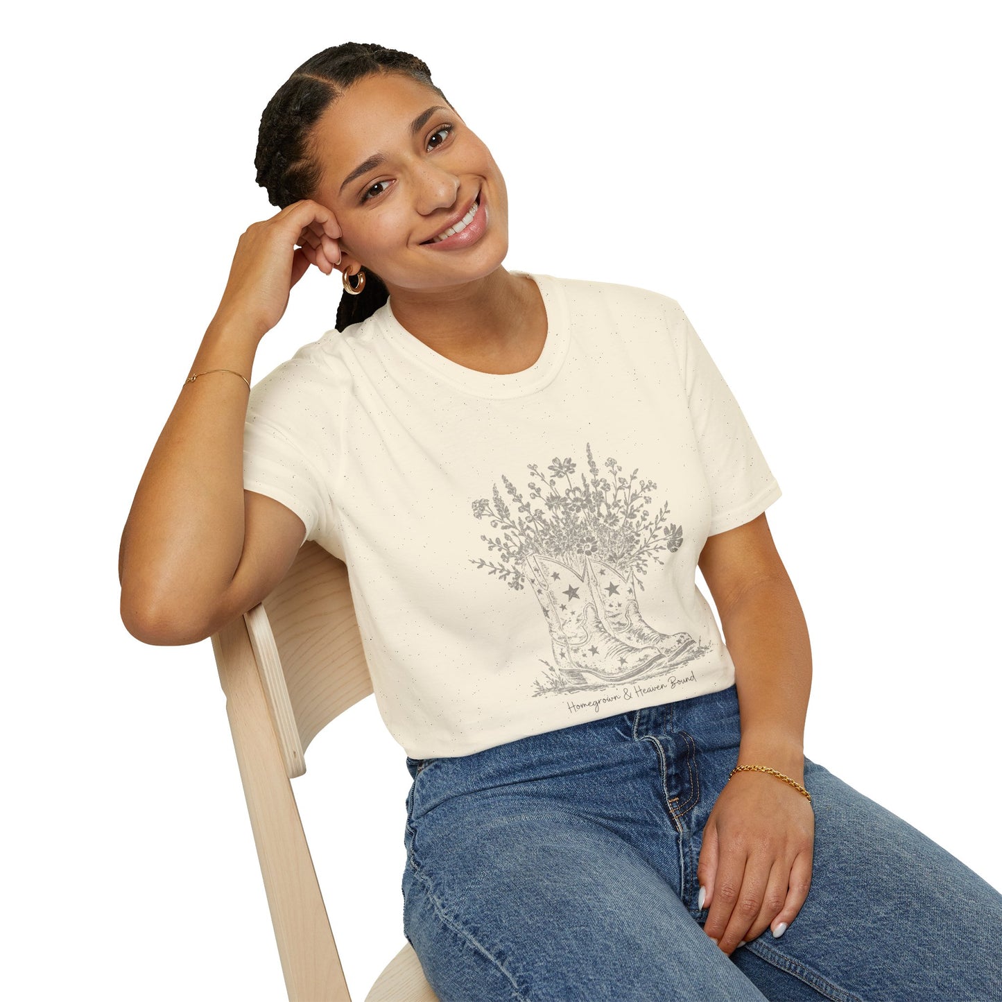 Homegrown & Heaven Bound Boots & Wildflowers Ladies Tee