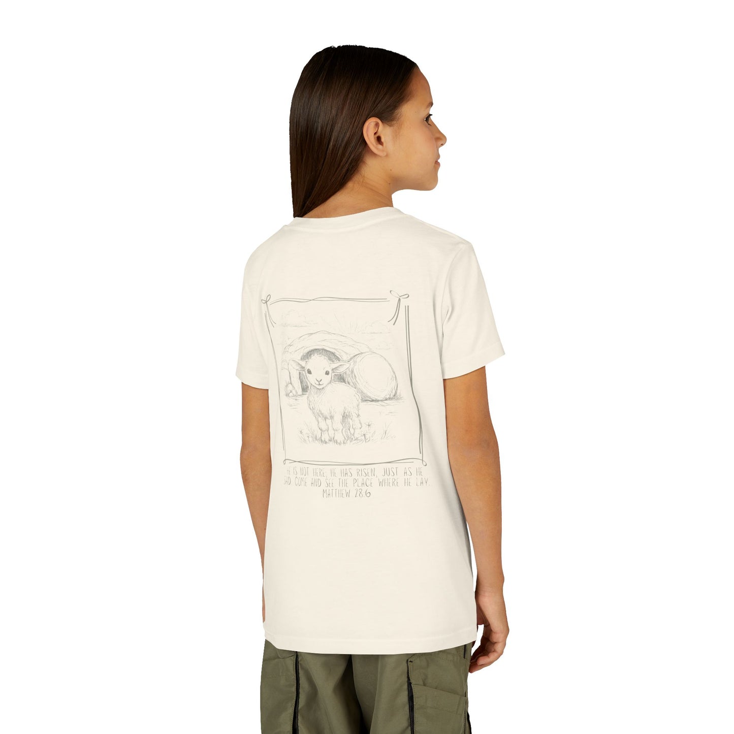 Youth Girls Tee 'He Is Risen' Easter Lamb Graphic Shirt