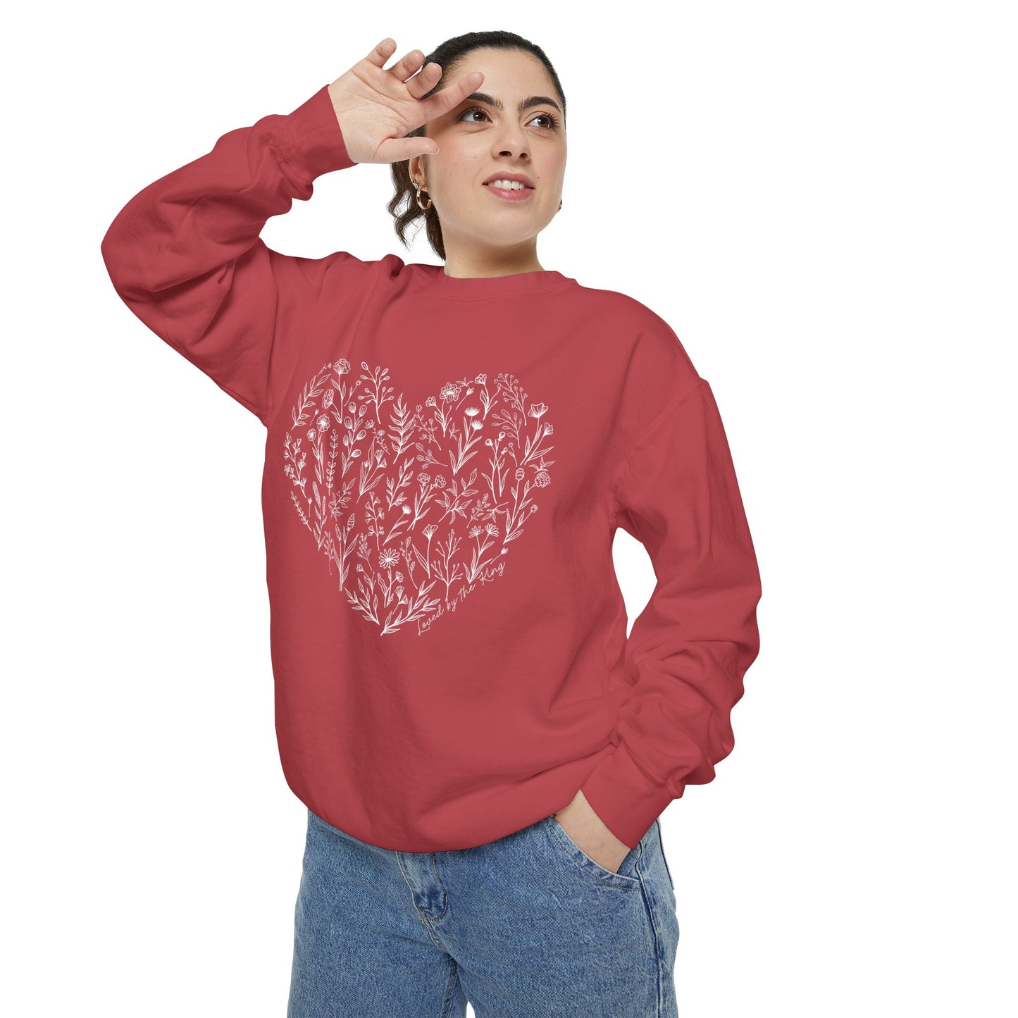 Ladies I am Loved by the King Floral Heart Sweatshirt