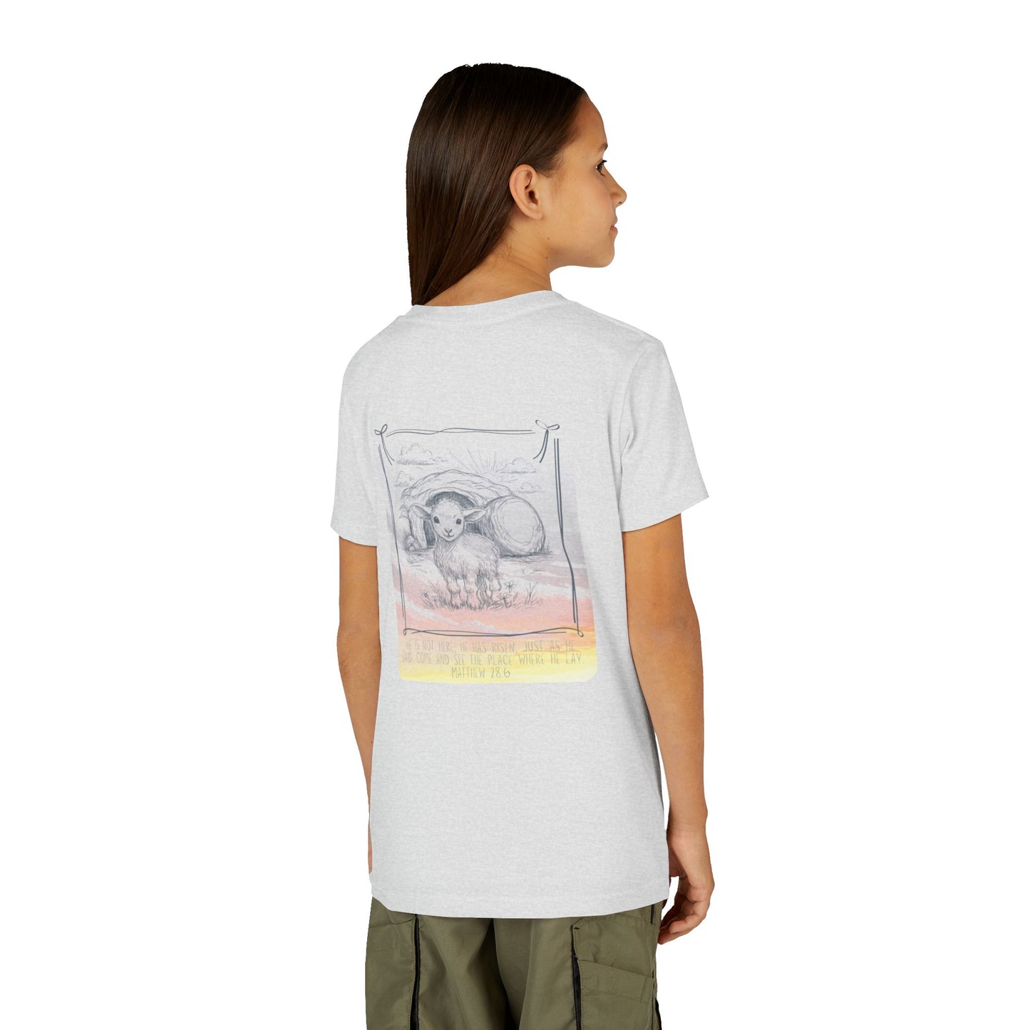 Youth Girls Tee 'He Is Risen' Easter Lamb Graphic Shirt