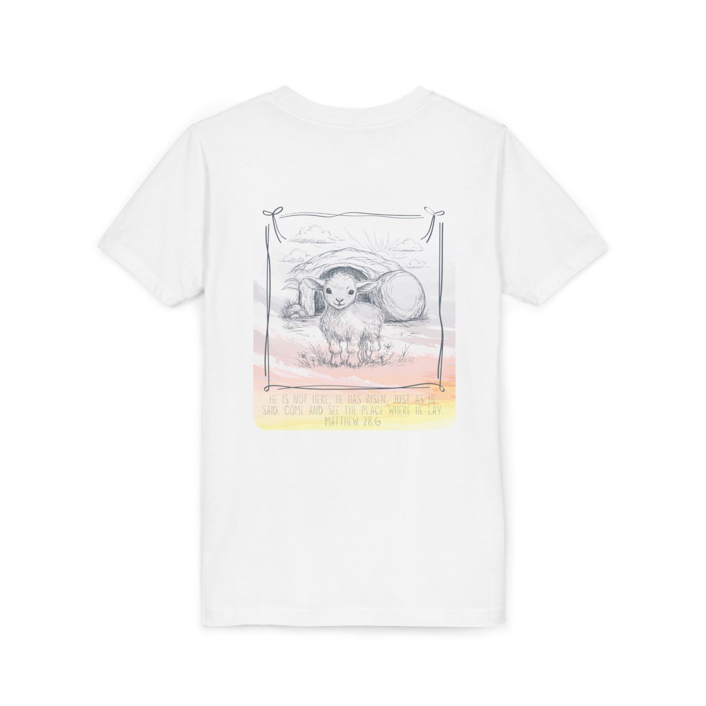 Youth Girls Tee 'He Is Risen' Easter Lamb Graphic Shirt