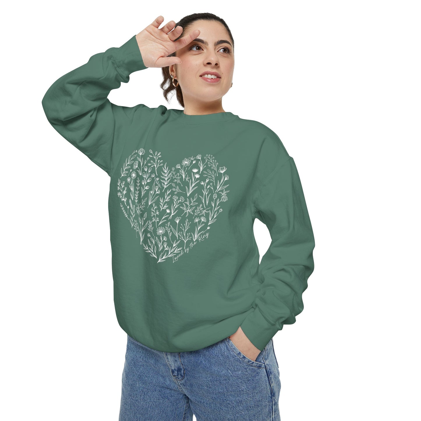 Ladies I am Loved by the King Floral Heart Sweatshirt