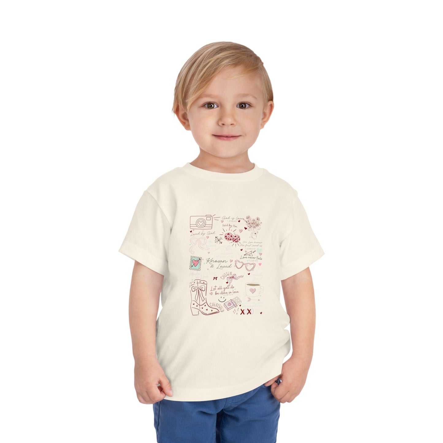 Toddler Girls Valentines Loved By God Doodle Tee