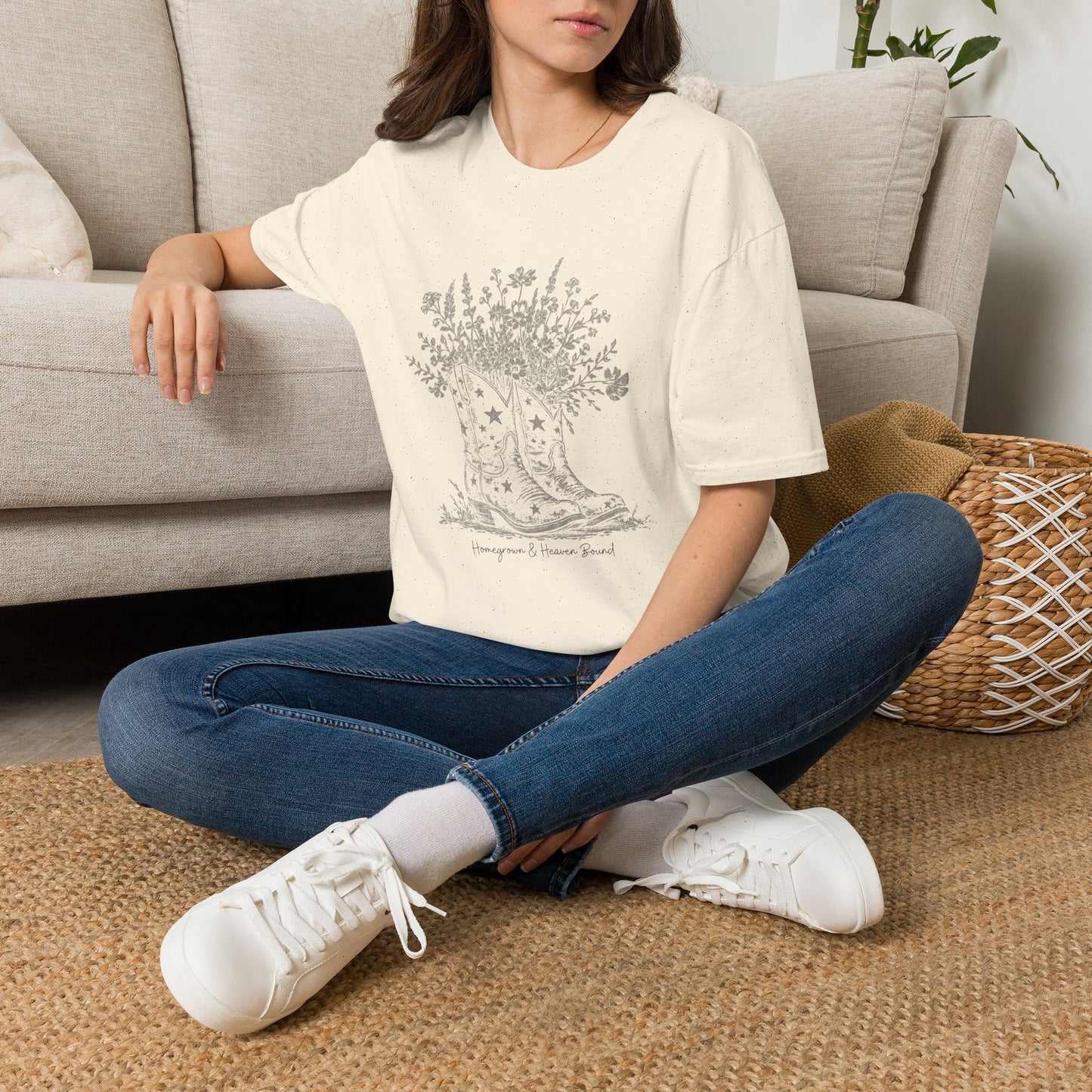 Homegrown & Heaven Bound Boots & Wildflowers Ladies Tee