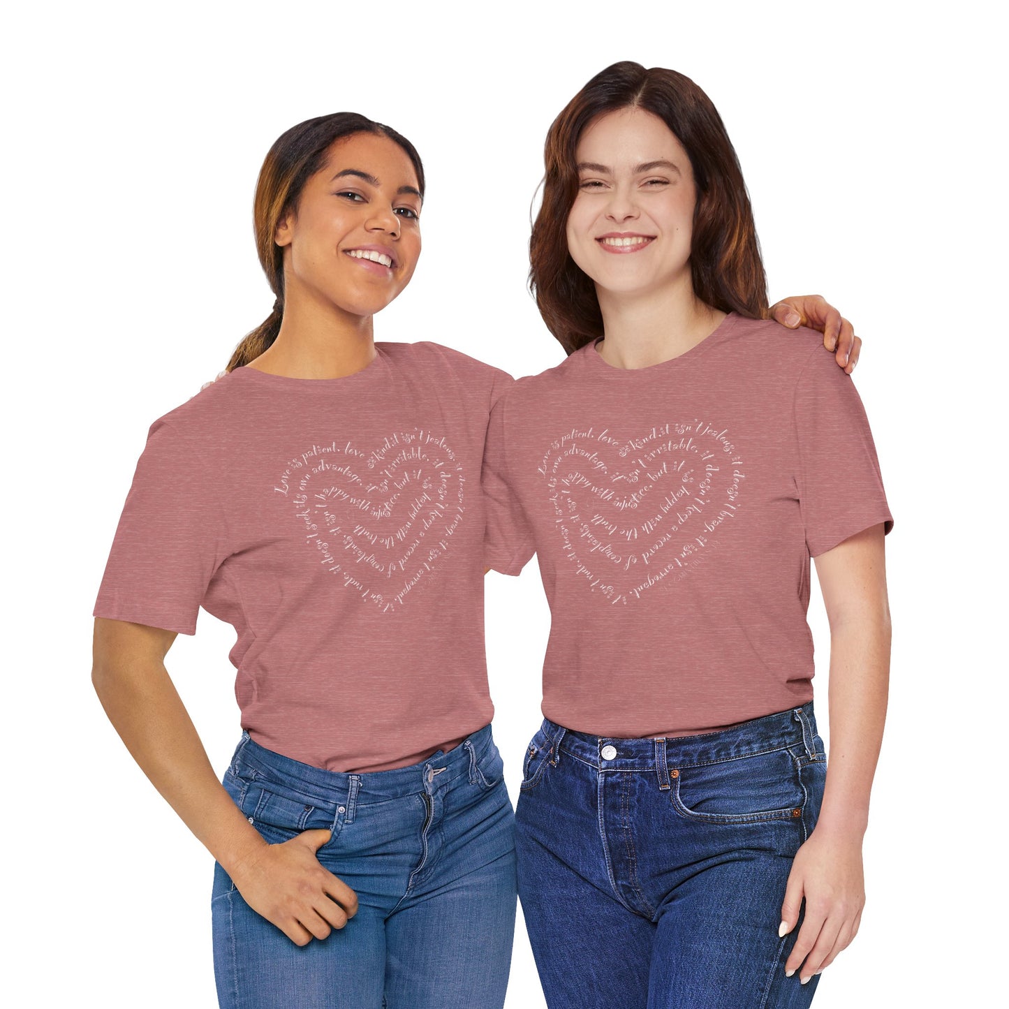 Ladies 1 Corinthians 13 Heart Script T-Shirt — Love Bible Verse Tee