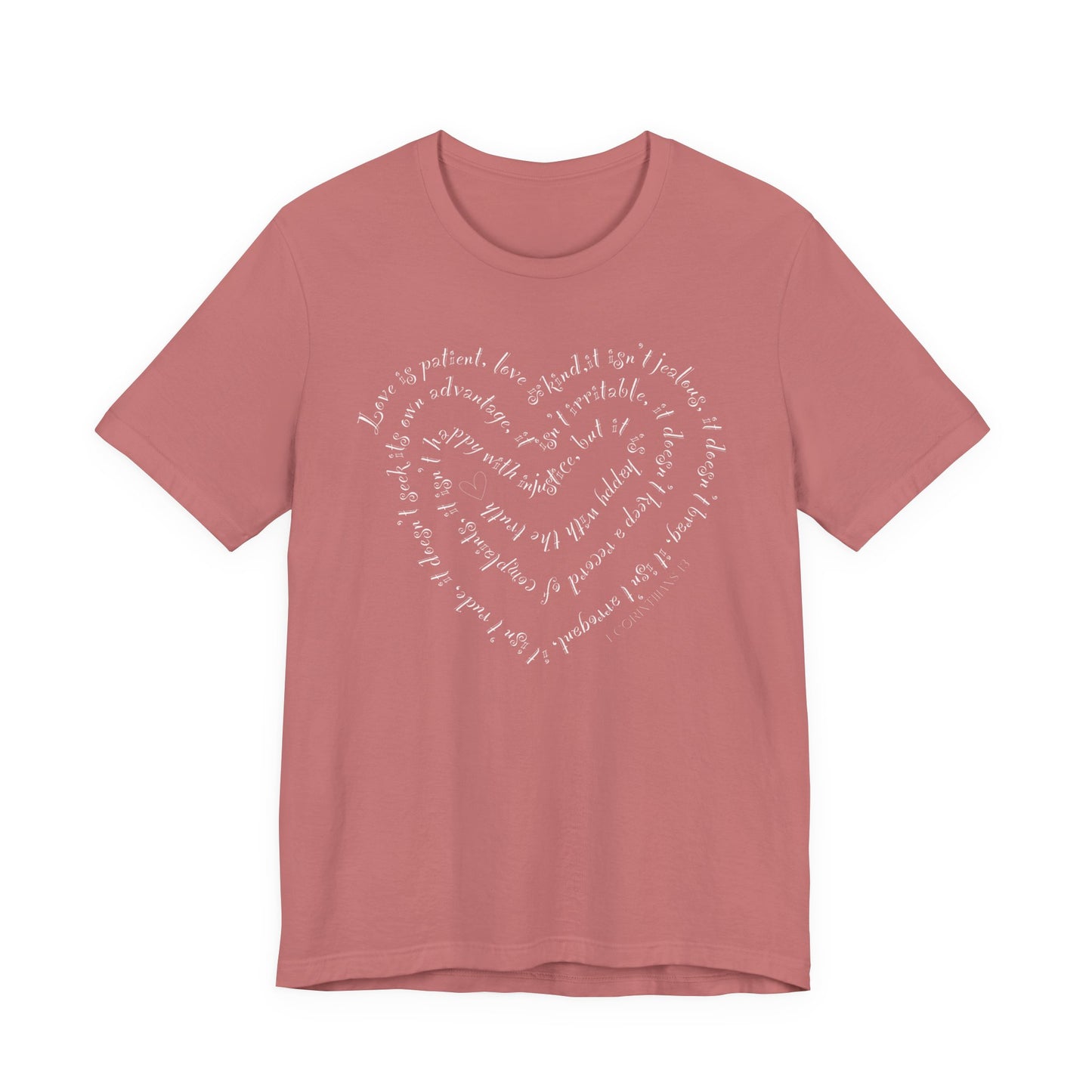Ladies 1 Corinthians 13 Heart Script T-Shirt — Love Bible Verse Tee