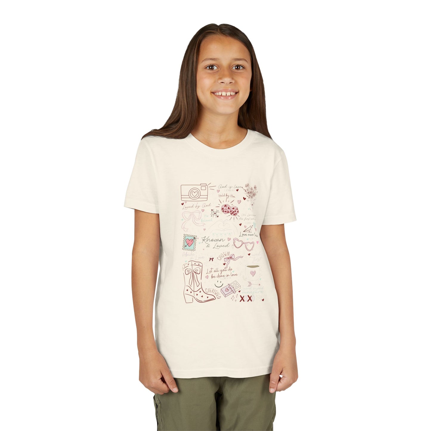 Youth Girls Valentine Loved by God Doodle Tee