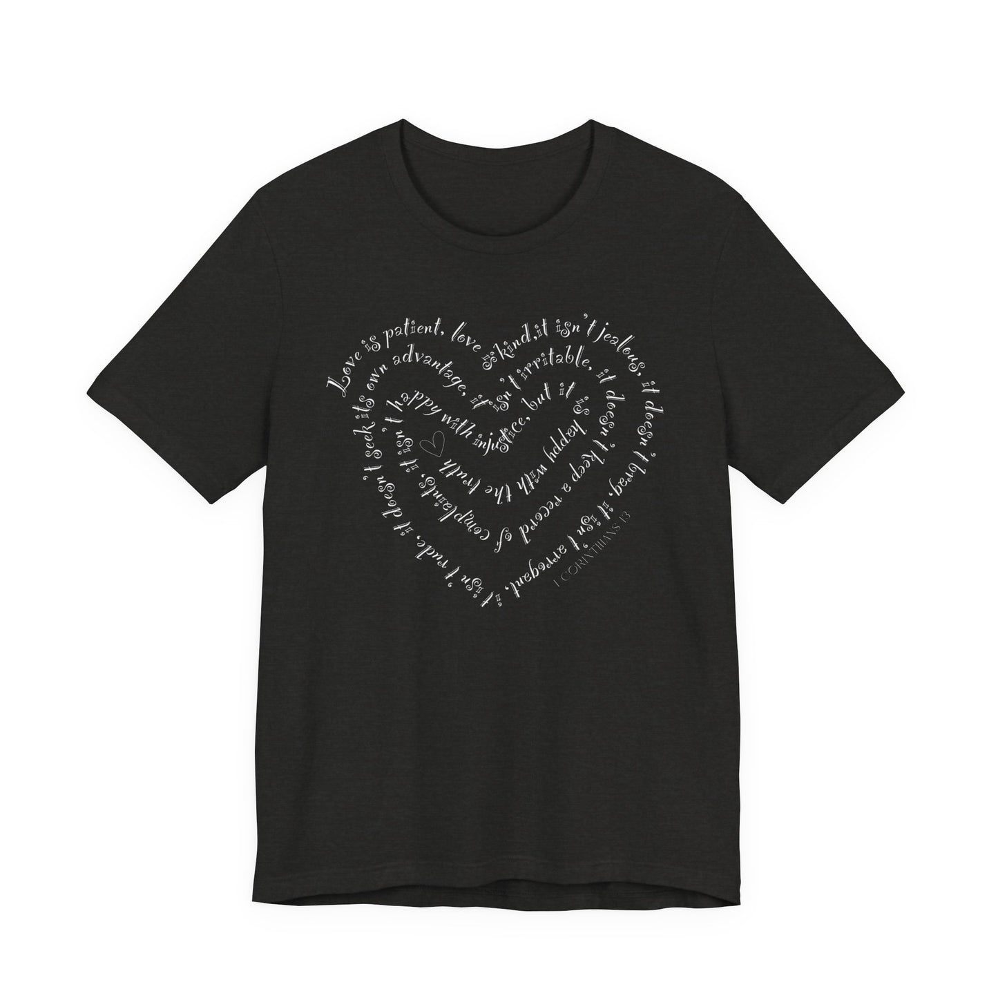 Ladies 1 Corinthians 13 Heart Script T-Shirt — Love Bible Verse Tee