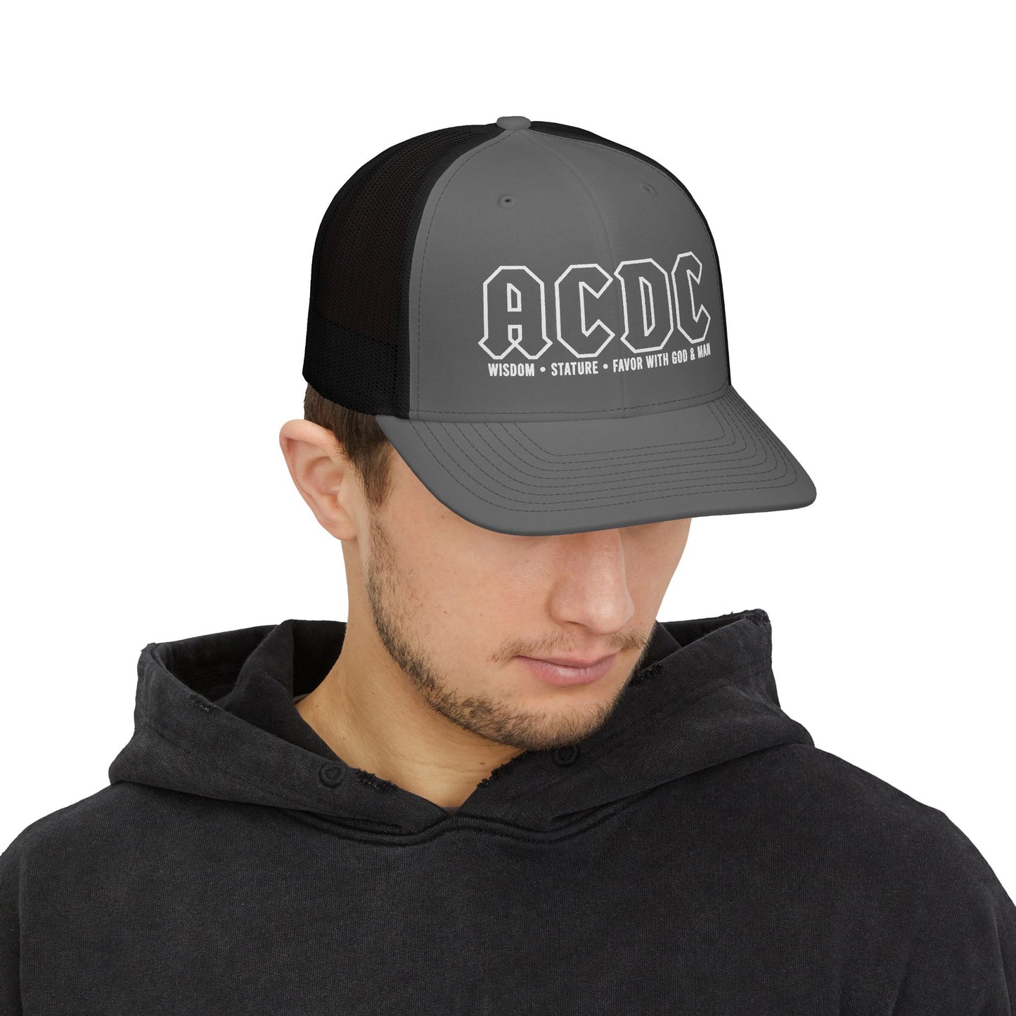 ACDC Patch Trucker Cap — 'Wisdom • Stature • Favor with God & Man' Snapback Hat