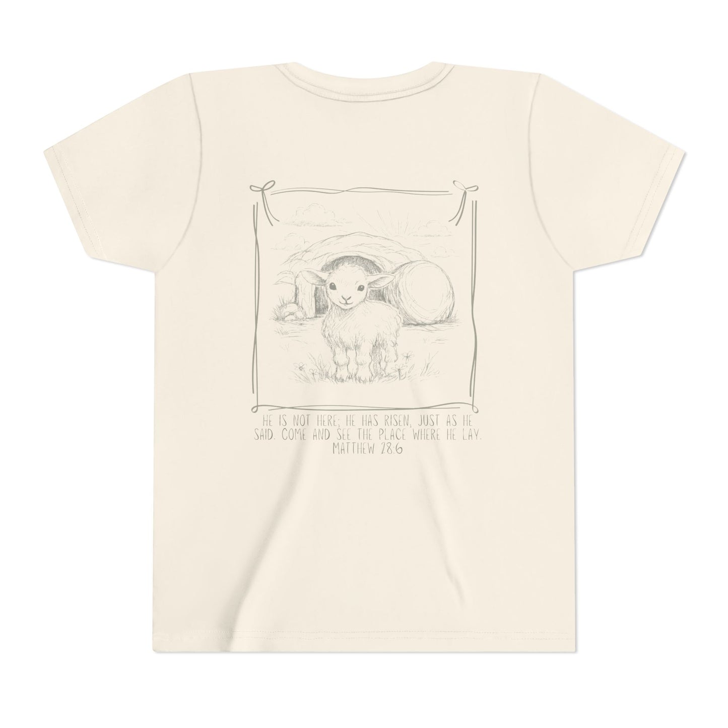 Youth Girls Tee 'He Is Risen' Easter Lamb Graphic Shirt