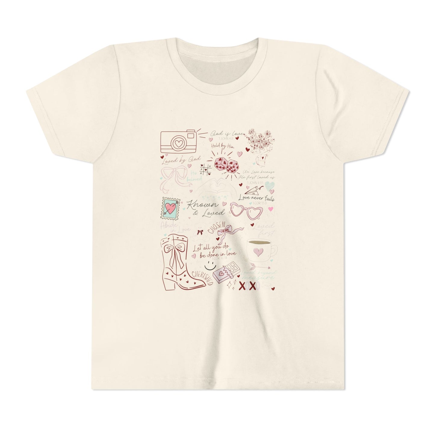 Youth Girls Valentine Loved by God Doodle Tee