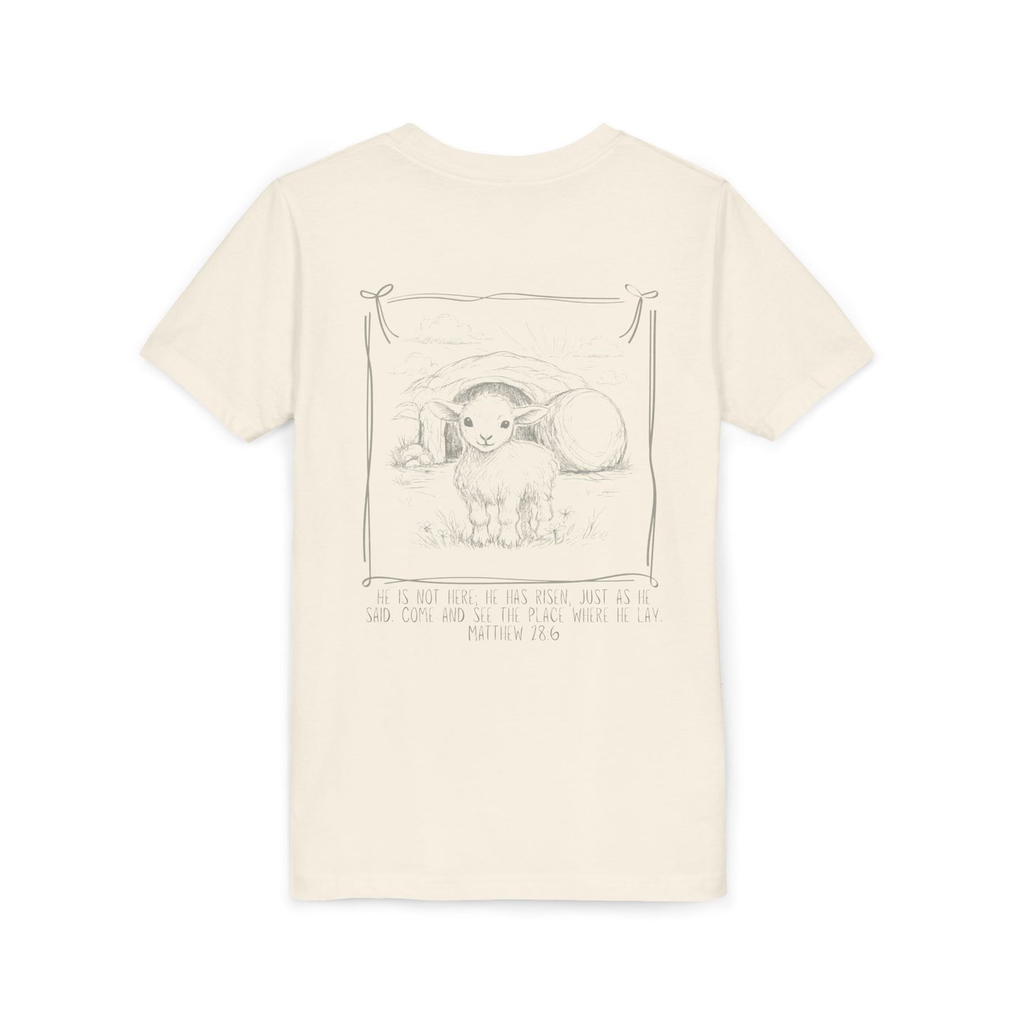 Youth Girls Tee 'He Is Risen' Easter Lamb Graphic Shirt