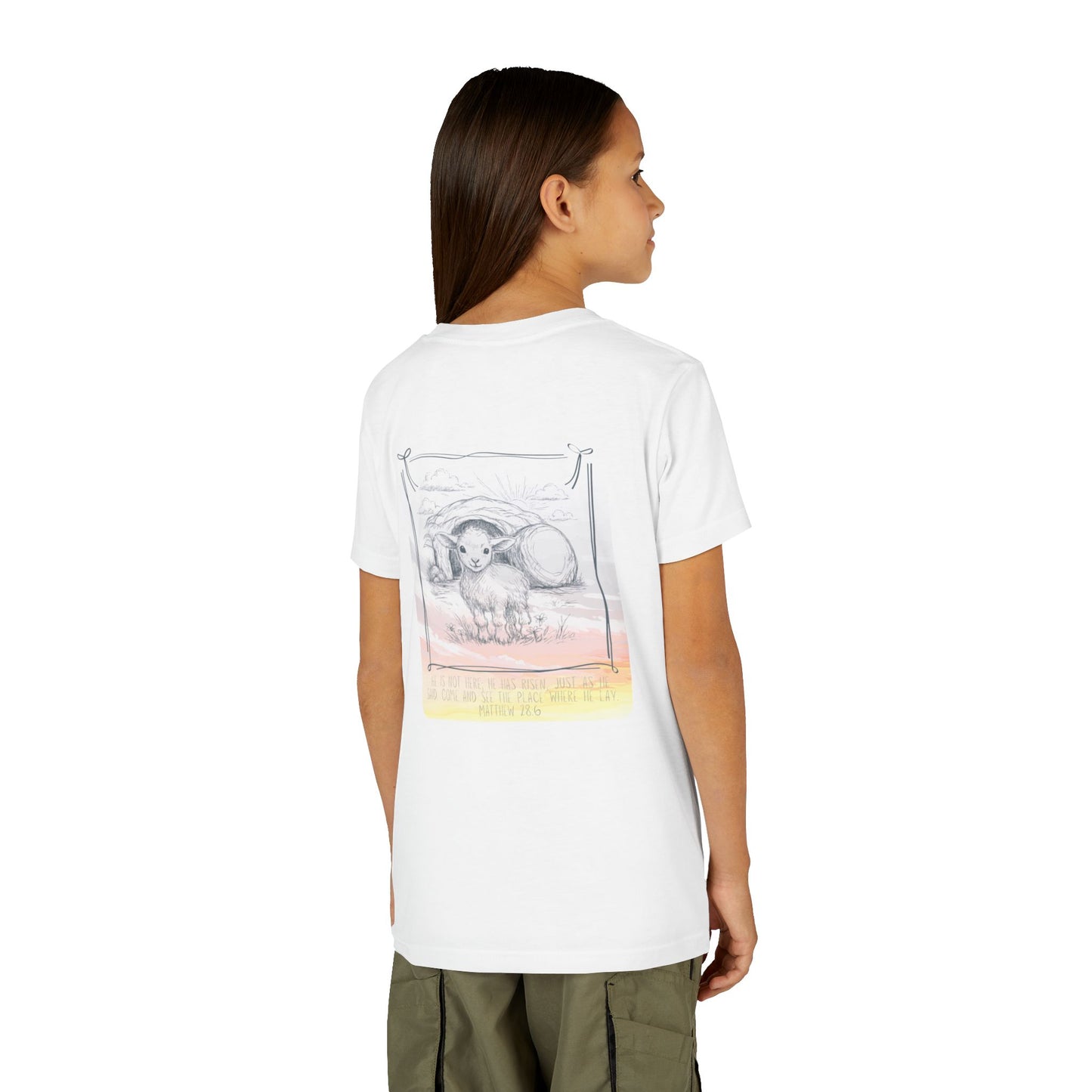 Youth Girls Tee 'He Is Risen' Easter Lamb Graphic Shirt