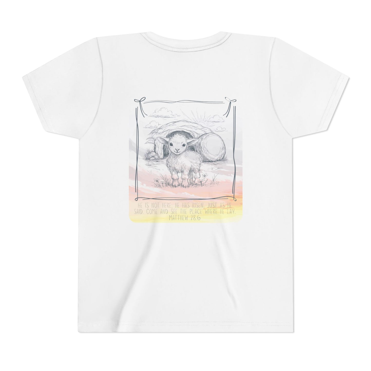 Youth Girls Tee 'He Is Risen' Easter Lamb Graphic Shirt