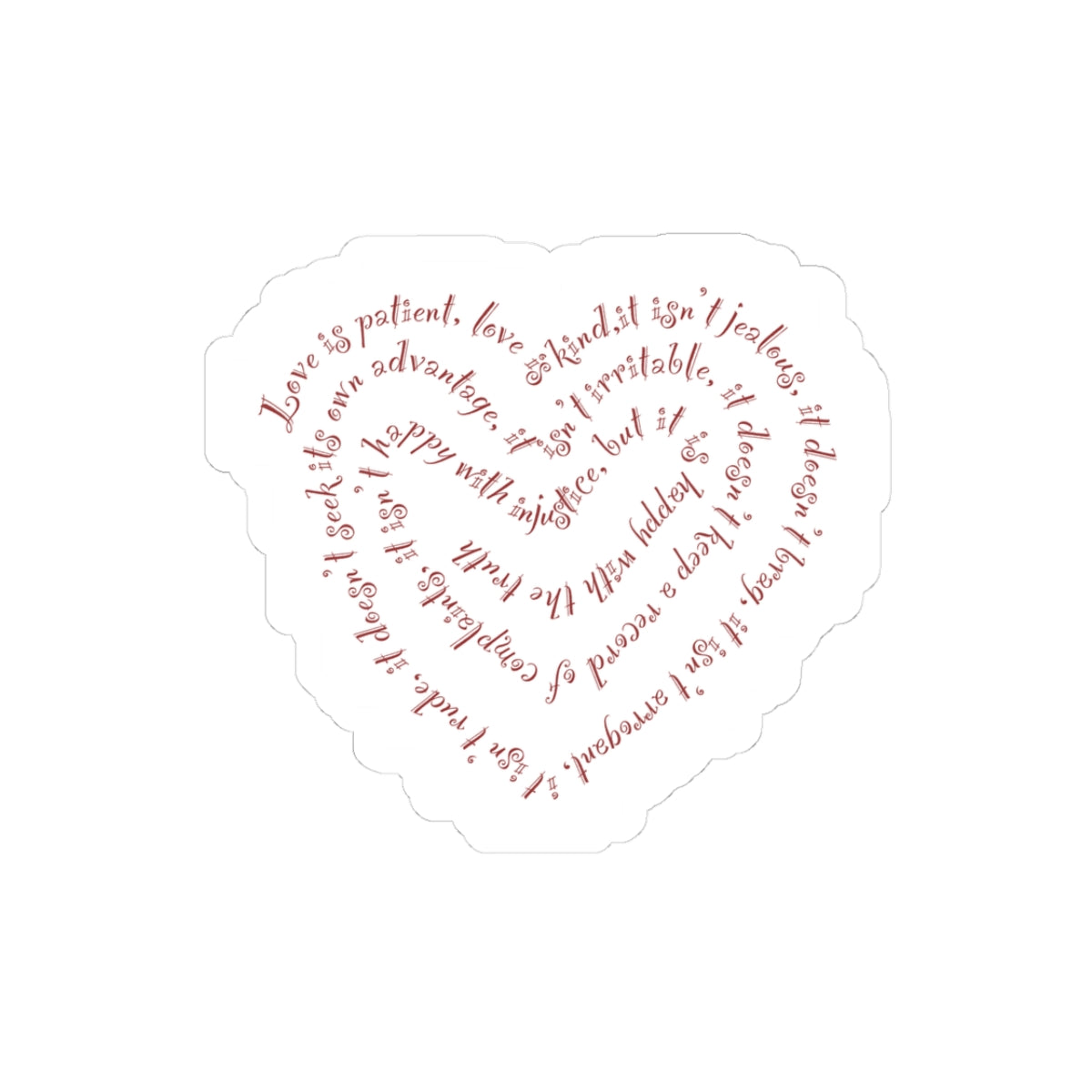 1 Corinthians 13 Spiral Heart Script Sticker