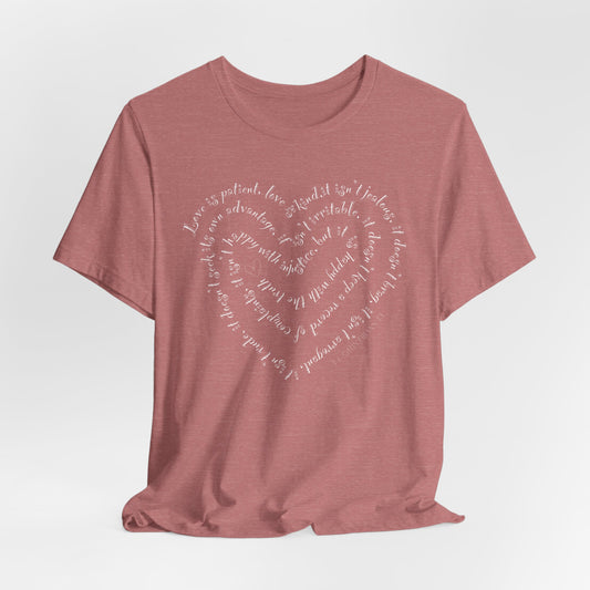 Ladies 1 Corinthians 13 Heart Script T-Shirt — Love Bible Verse Tee
