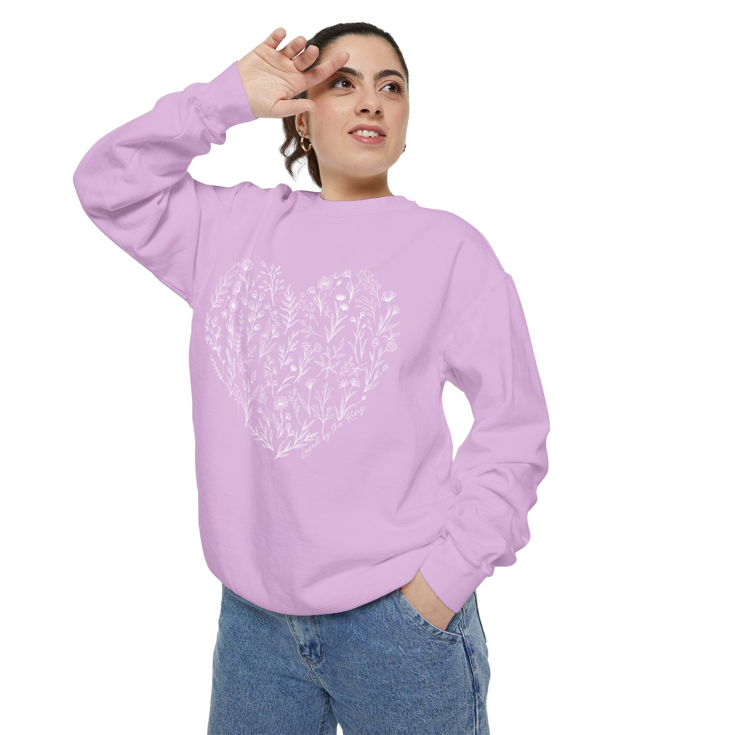 Ladies I am Loved by the King Floral Heart Sweatshirt