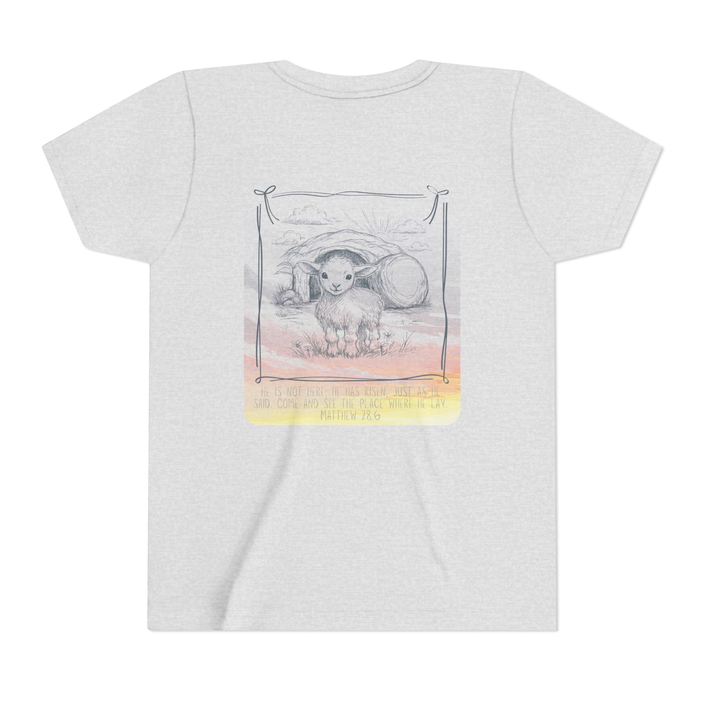 Youth Girls Tee 'He Is Risen' Easter Lamb Graphic Shirt