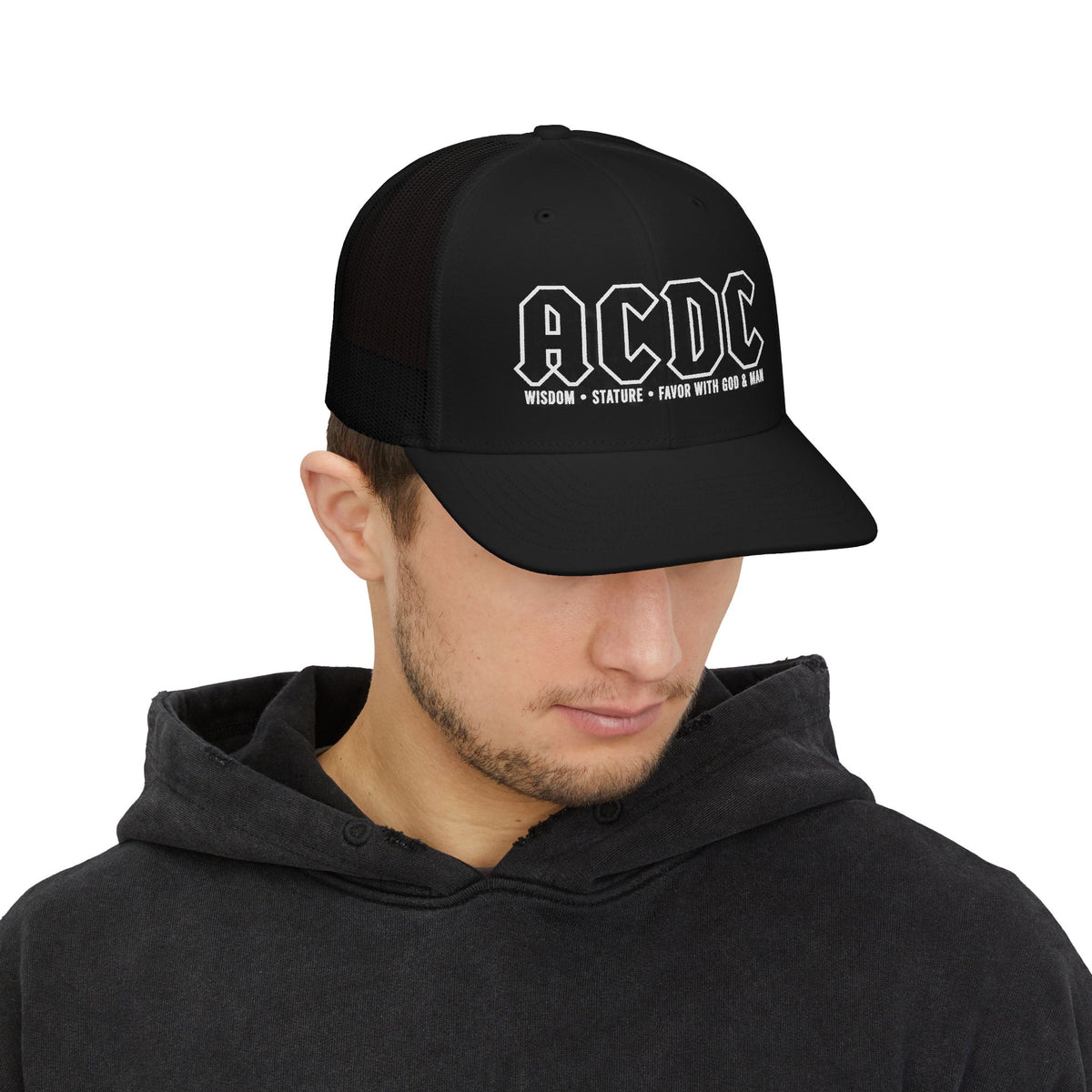 ACDC Patch Trucker Cap — 'Wisdom • Stature • Favor with God & Man' Snapback Hat