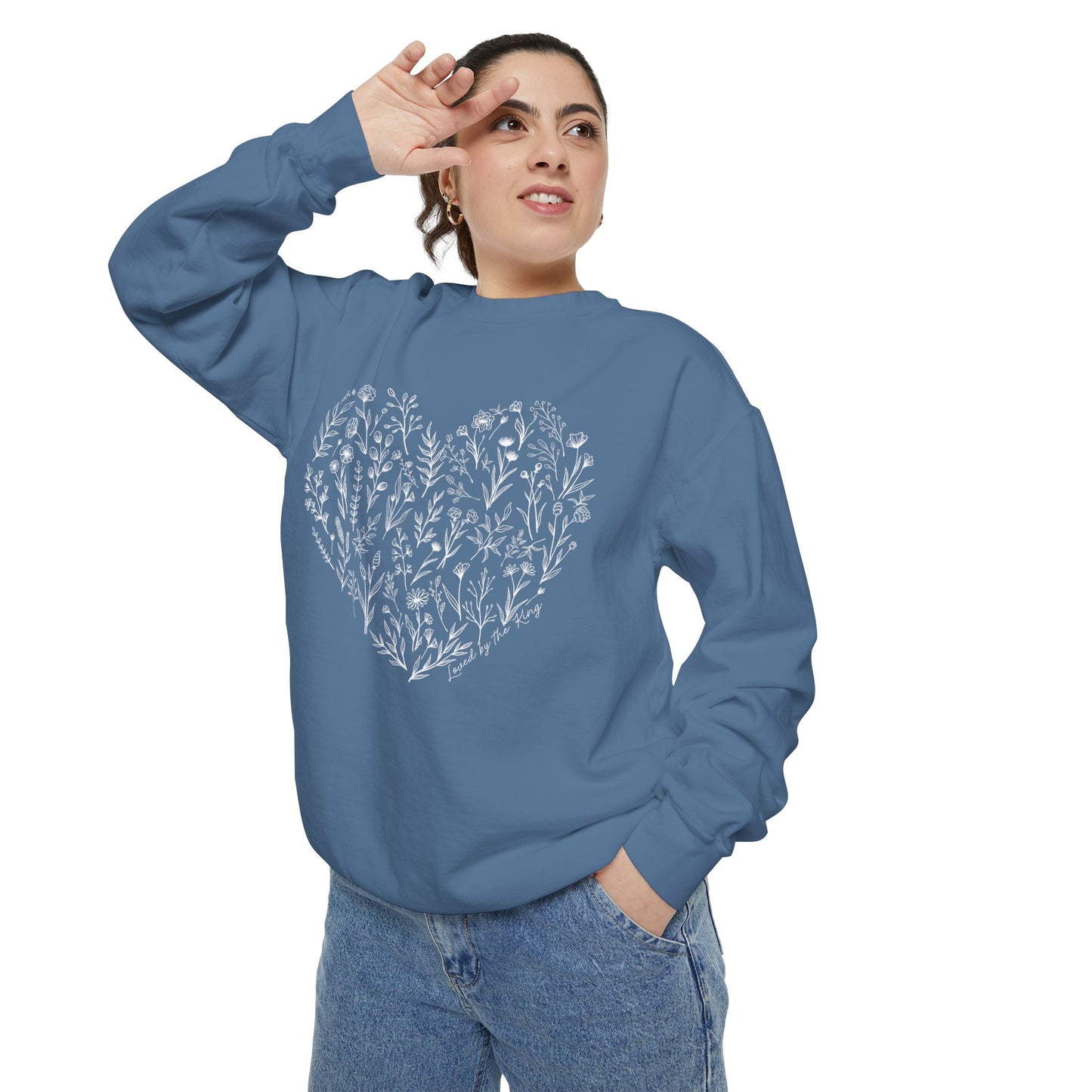 Ladies I am Loved by the King Floral Heart Sweatshirt