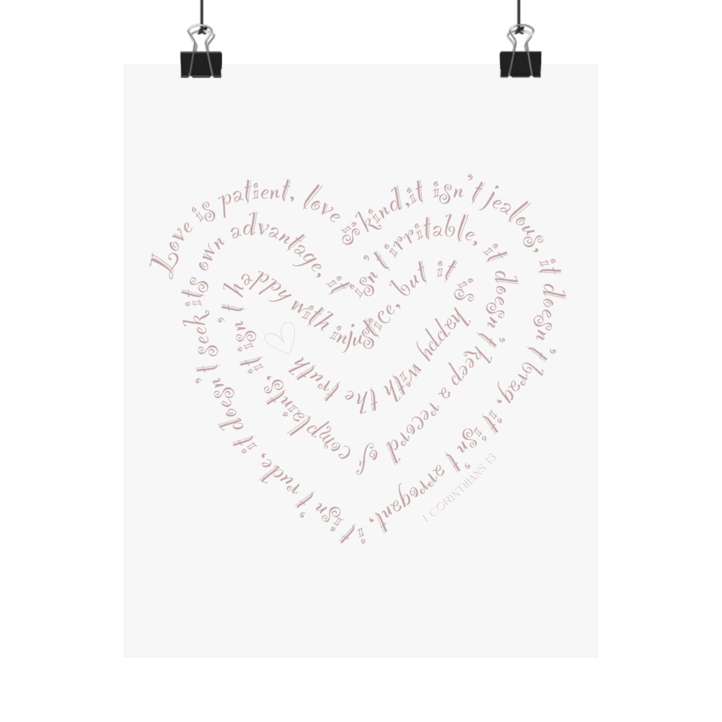 Love Scripture Heart Matte Poster — 1 Corinthians 13 Typography Wall Art