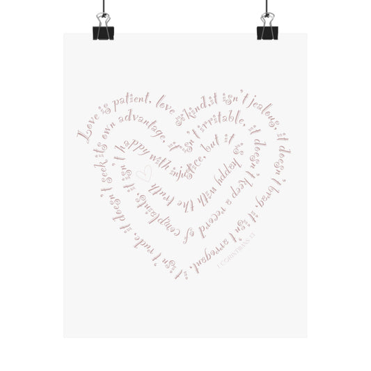 Love Scripture Heart Matte Poster — 1 Corinthians 13 Typography Wall Art