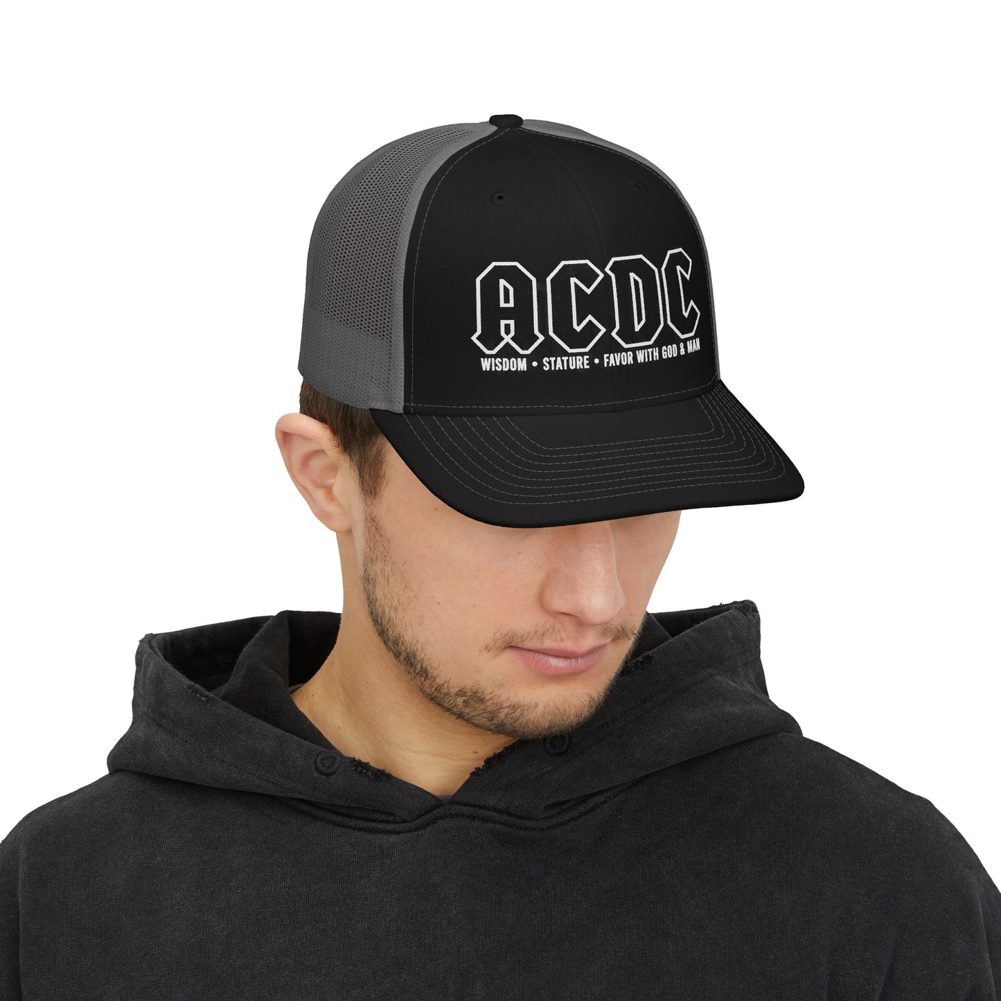 ACDC Patch Trucker Cap — 'Wisdom • Stature • Favor with God & Man' Snapback Hat
