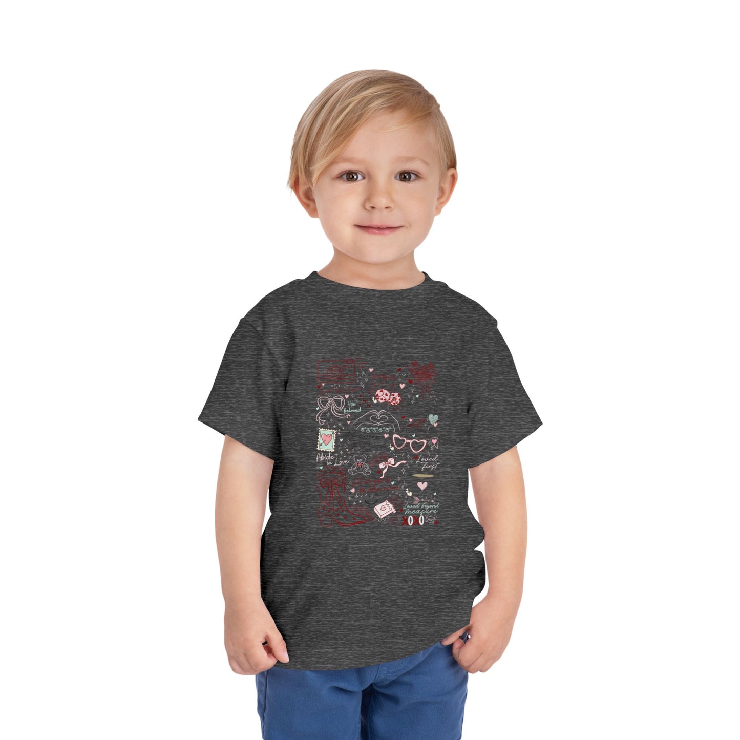 Toddler Girls Valentines Loved By God Doodle Tee