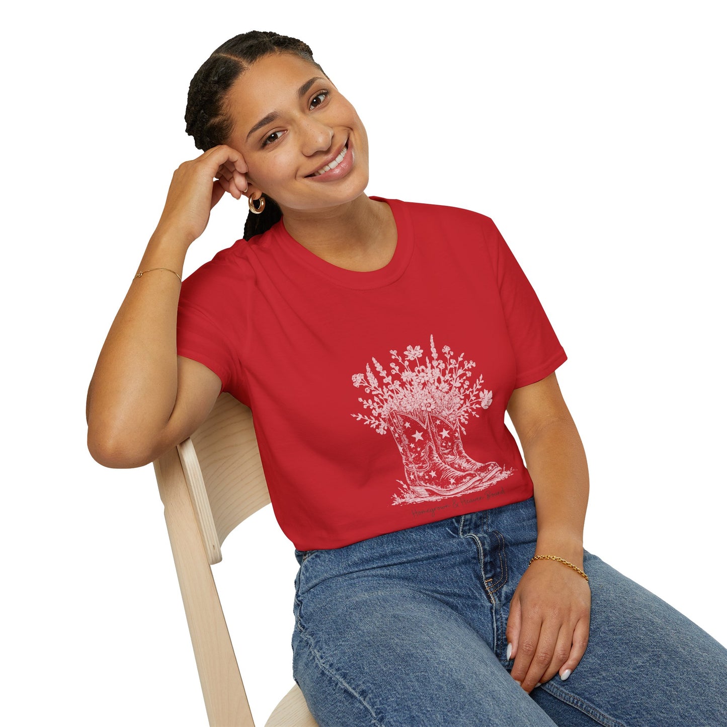 Homegrown & Heaven Bound Boots & Wildflowers Ladies Tee